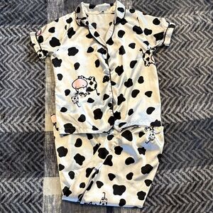 SHEIN Kids Black and White Cow Print Pajama Set